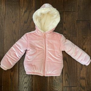Toddler Girls Velvet & Faux Fur Puffer Jacket